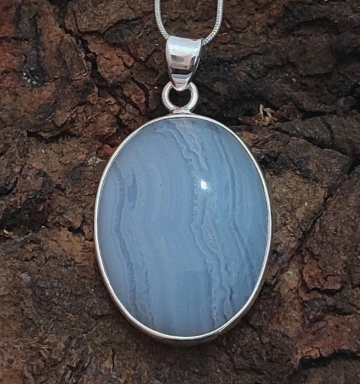 Blue Lace Agate Pendant 925 Sterling Silver Jewelry