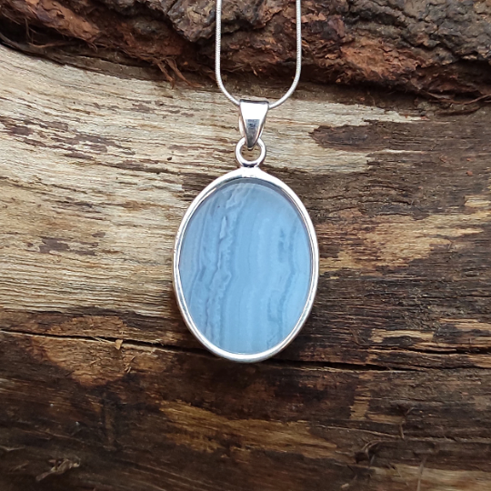 Blue Lace Agate Pendant 925 Sterling Silver Jewelry