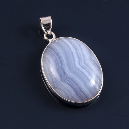 925 Sterling Silver Blue Lace Agate Pendant