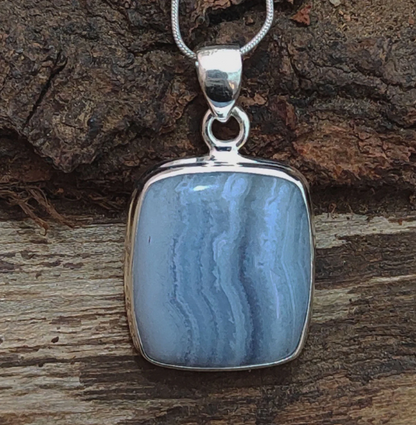 Blue Lace Agate Sterling Silver Pendant