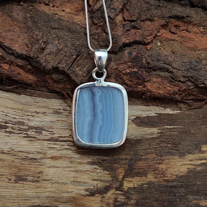 Blue Lace Agate Sterling Silver Pendant