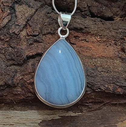 Fabulous Blue Lace Agate Silver Pendant