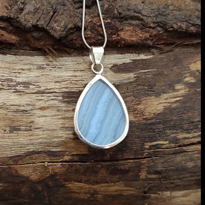 Fabulous Blue Lace Agate Silver Pendant