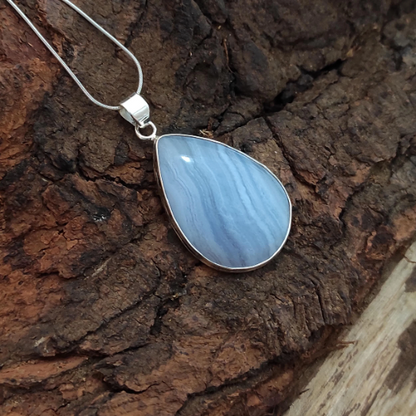 Blue Lace Agate 925 Sterling Silver Pendant