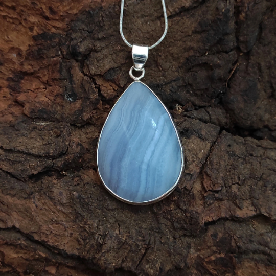 Blue Lace Agate 925 Sterling Silver Pendant