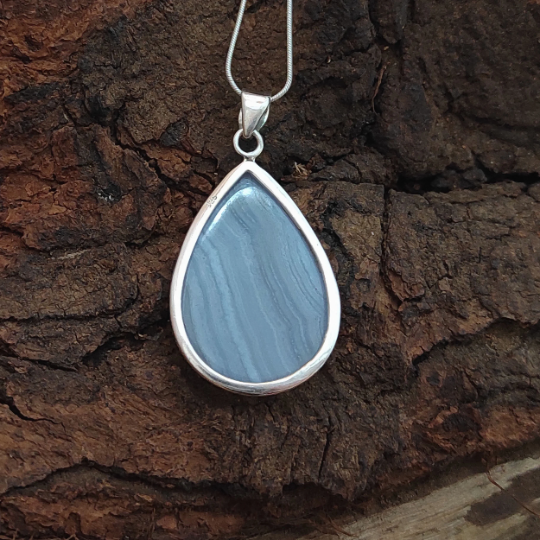 Blue Lace Agate 925 Sterling Silver Pendant