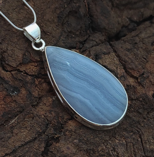 Beautiful Blue Lace Agate Solid 925 Sterling Silver Pendant