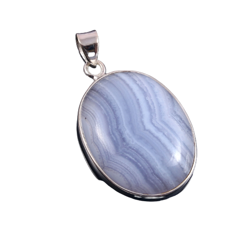 925 Sterling Silver Blue Lace Agate Pendant