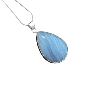 Wunderschöner blauer Spitzenachat aus massivem 925er Sterlingsilber, Charm-Anhänger, blauer Spitze-Statement-Anhänger, Modeschmuck-Anhänger, 40 x 25 x 6 mm