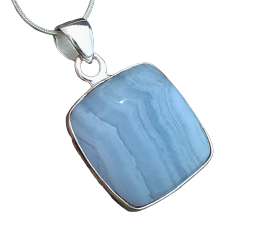 Blue Lace Agate Sterling Silver Pendant