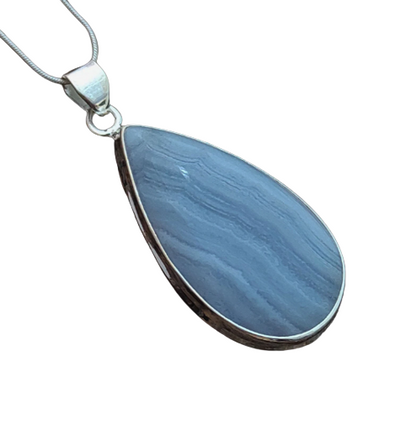 Beautiful Blue Lace Agate Solid 925 Sterling Silver Pendant