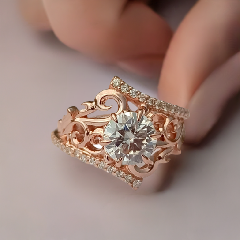 14K Gold With Diamond And Moissanite Ring