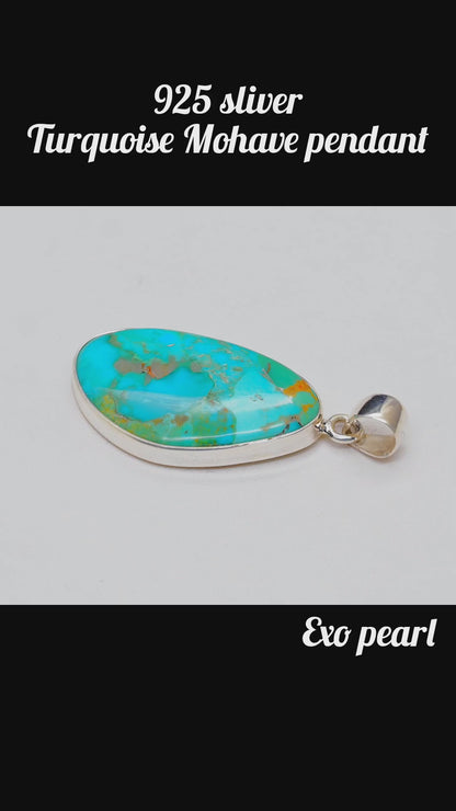 Kingman Blue Turquoise Pendant, 925 Sterling Silver, Blue Mohave Pendant, Trillion Shape Shape Pendant, Fashion Jewelry, 32.5Ct Approx.