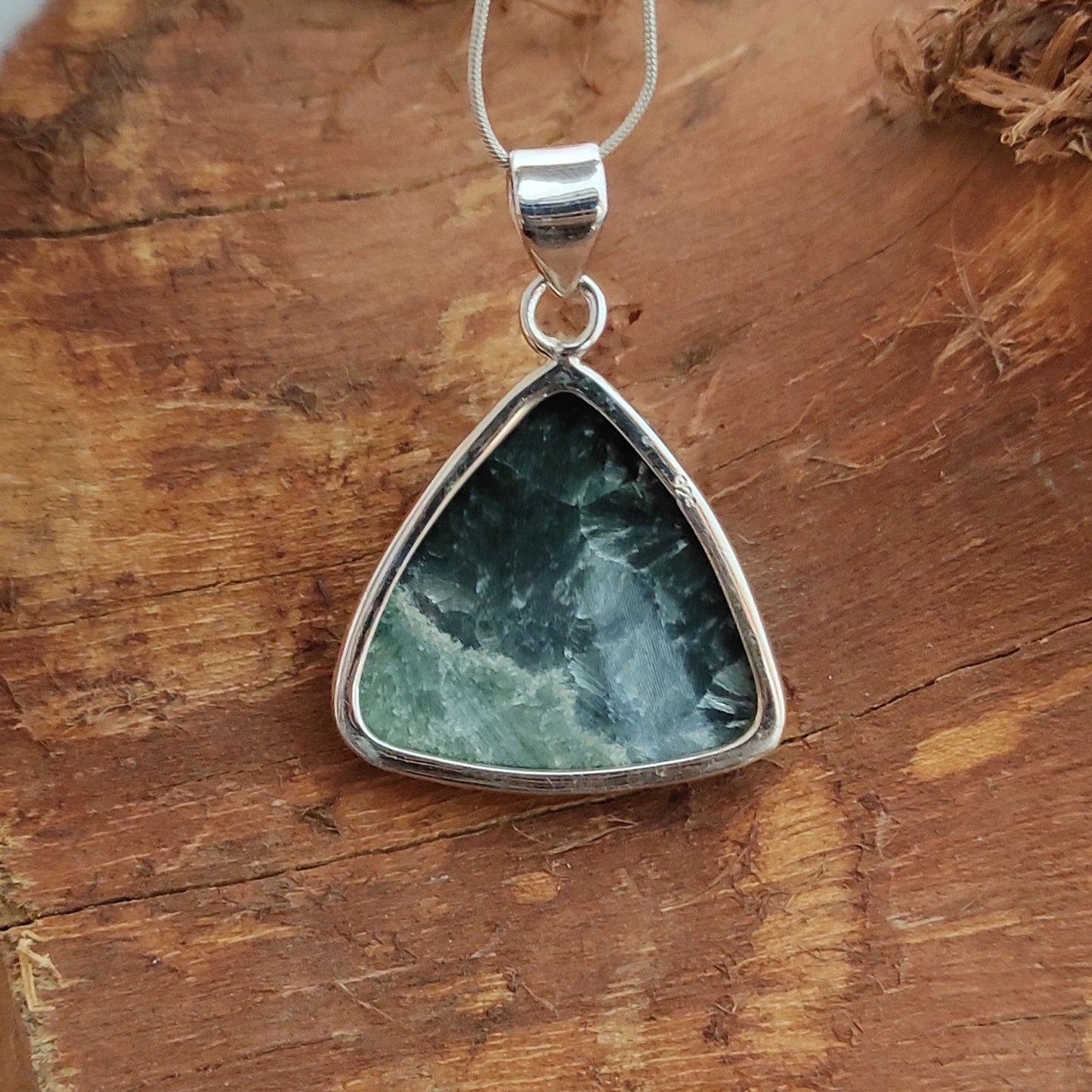 Seraphinite Gemstone Silver Pendant, 92.5 Sterling Silver Silver Pendant, Handmade Seraphinite Cabochon Necklace, 31x27x6mm