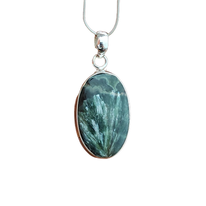 Seraphinite Gemstone Silver Pendant, 92.5 Sterling Silver Silver Pendant, Handmade Seraphinite Necklace, 34x18x5mm