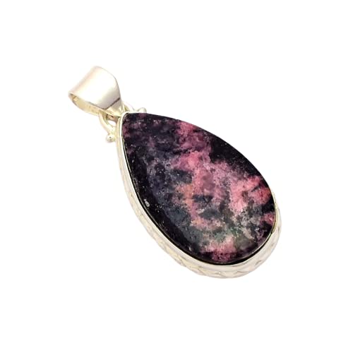 Rhodonite Gemstone Silver Fashion Jewelry Pendant, 925 Sterling Silver Gemstone Necklace For Party Wear - 41x25x7mm