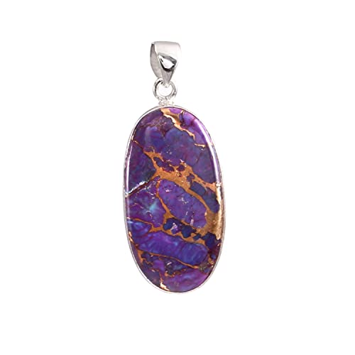 Purple Copper Turquoise Gemstone Pendant, 925 Sterling Silver, Turquoise Pendant, Oval Shape Pendant, Fashion Jewelry, 37.5Ct Approx.