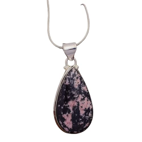 Rhodonite Gemstone Silver Fashion Jewelry Pendant, 925 Sterling Silver Gemstone Necklace For Party Wear - 39x19x6mm