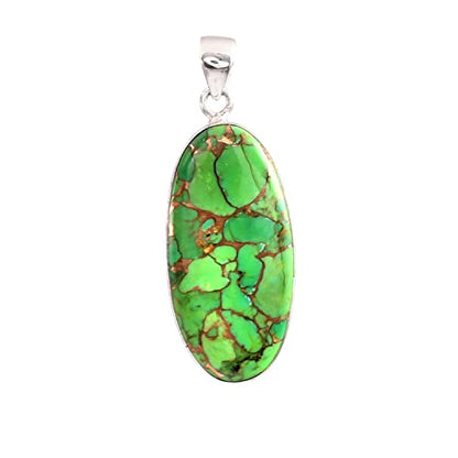 Green Copper Turquoise Gemstone Pendant, 925 Sterling Silver, Turquoise Pendant, Oval Shape Pendant, Fashion Jewelry, 37.5Ct Approx.