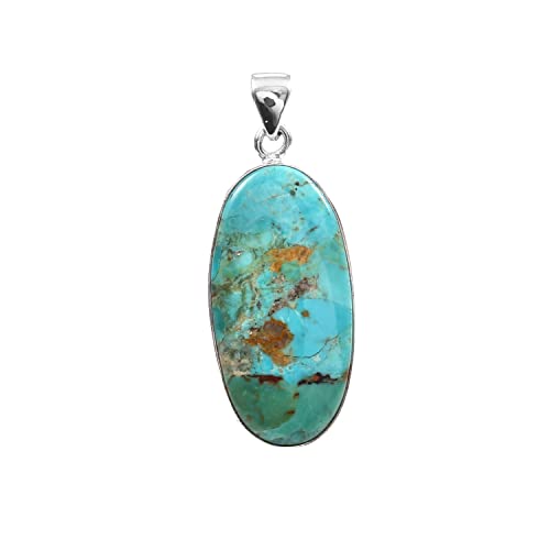 Kingman Blue Turquoise Pendant, 925 Sterling Silver, Blue Mohave Pendant, Oval Shape Shape Pendant, Fashion Jewelry, 37.5Ct Approx.