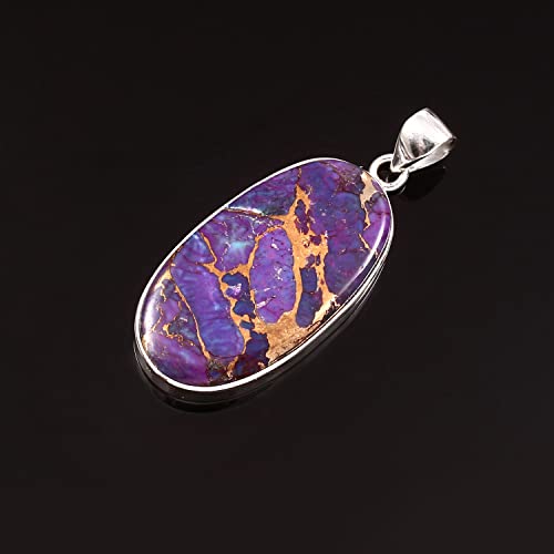 Purple Copper Turquoise Gemstone Pendant, 925 Sterling Silver, Turquoise Pendant, Oval Shape Pendant, Fashion Jewelry, 37.5Ct Approx.