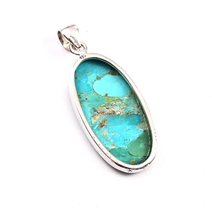 Kingman Blue Turquoise Pendant, 925 Sterling Silver, Blue Mohave Pendant, Oval Shape Shape Pendant, Fashion Jewelry, 37.5Ct Approx.