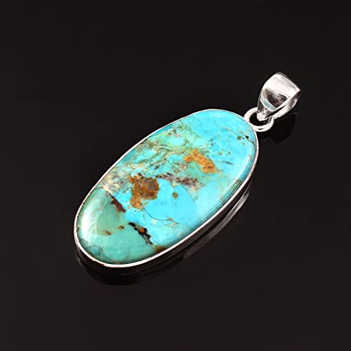 Kingman Blue Turquoise Pendant, 925 Sterling Silver, Blue Mohave Pendant, Oval Shape Shape Pendant, Fashion Jewelry, 37.5Ct Approx.