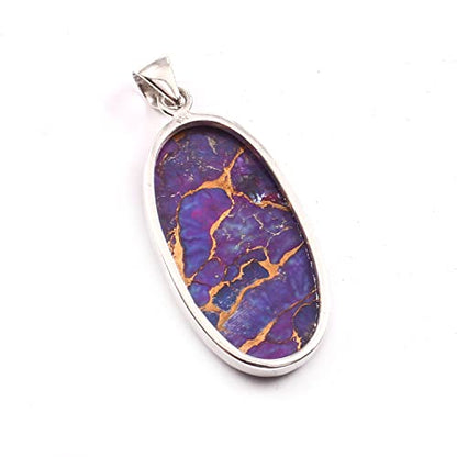 Purple Copper Turquoise Gemstone Pendant, 925 Sterling Silver, Turquoise Pendant, Oval Shape Pendant, Fashion Jewelry, 37.5Ct Approx.