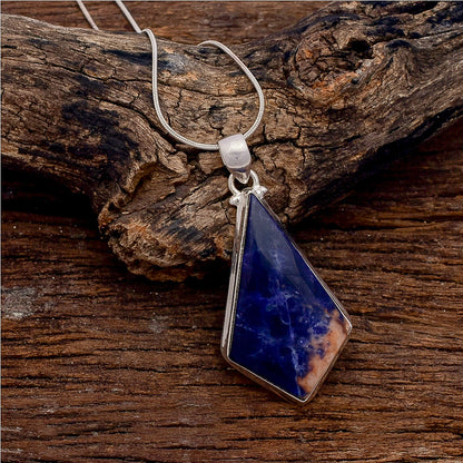 Sodalite Gemstone Silver Jewelry Pendant, 92.5 Sterling Silver Fashion Jewelry Pendant, Freeform Shape Handmade Necklace For Party Wear - 44x24x7mm Approx.