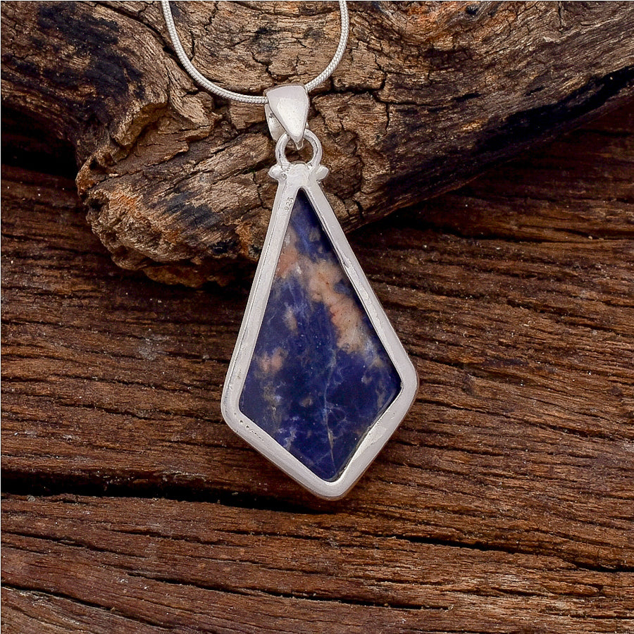 Sodalite Gemstone Silver Jewelry Pendant, 92.5 Sterling Silver Fashion Jewelry Pendant, Freeform Shape Handmade Necklace For Party Wear - 44x24x7mm Approx.