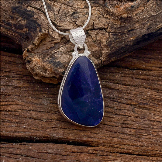 Sodalite Gemstone Silver Jewelry Pendant, 92.5 Sterling Silver Fashion Jewelry Pendant, Fancy Shape Handmade Necklace For Party Wear - 42x25x6mm Approx.