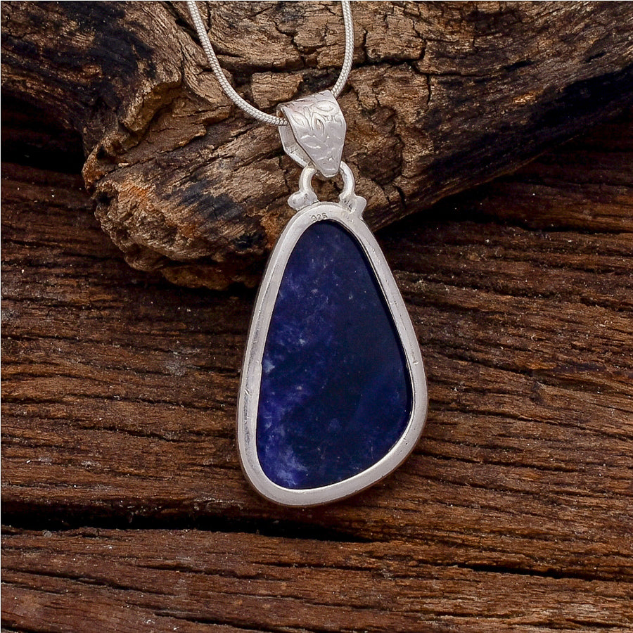 Sodalite Gemstone Silver Jewelry Pendant, 92.5 Sterling Silver Fashion Jewelry Pendant, Fancy Shape Handmade Necklace For Party Wear - 42x25x6mm Approx.