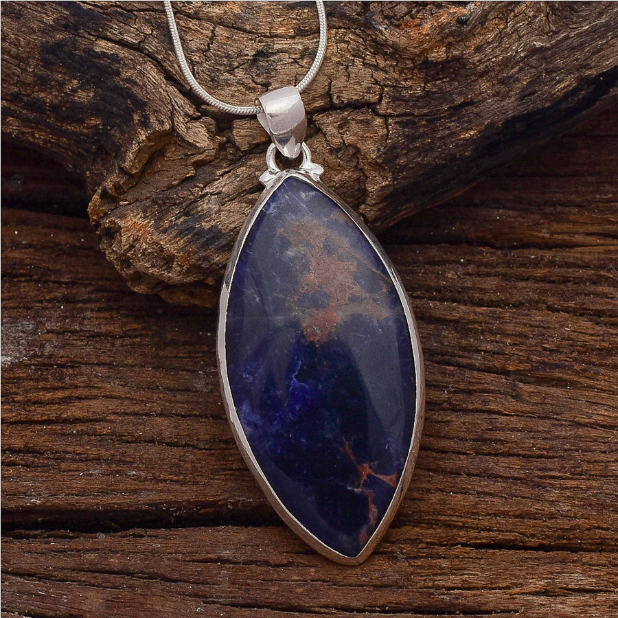 Sodalite Gemstone Silver Jewelry Pendant, 92.5 Sterling Silver Fashion Jewelry Pendant, Marquise Shape Handmade Necklace For Party Wear - 53x25x4mm Approx.