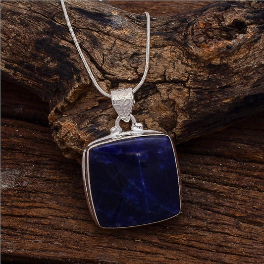 Sodalite Gemstone Silver Jewelry Pendant, 92.5 Sterling Silver Fashion Jewelry Pendant, Cushion Shape Handmade Necklace For Party Wear - 30x26x6mm Approx.