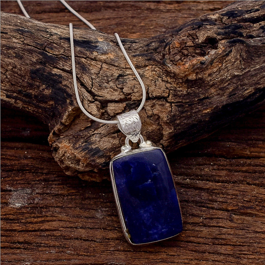 Sodalite Gemstone Silver Jewelry Pendant, 92.5 Sterling Silver Fashion Jewelry Pendant, Fancy Shape Handmade Necklace For Party Wear - 33x18x7mm Approx.