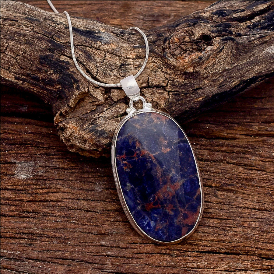 Sodalite Gemstone Silver Jewelry Pendant, 92.5 Sterling Silver Fashion Jewelry Pendant, Oval Shape Handmade Necklace For Party Wear - 51x28x6 mm