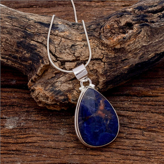 Sodalite Gemstone Silver Jewelry Pendant, 92.5 Sterling Silver Fashion Jewelry Pendant, Pear Shape Handmade Pendant For Party Wear - 34x22x6mm Approx.