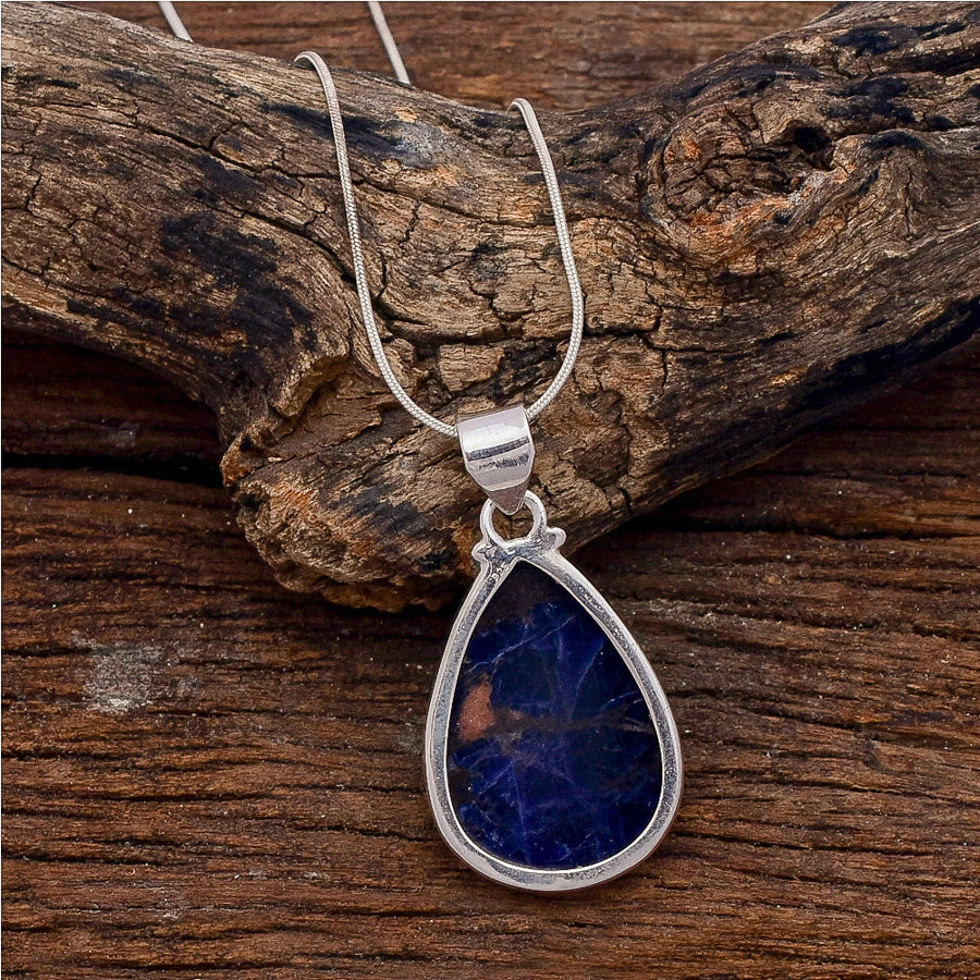 Sodalite Gemstone Silver Jewelry Pendant, 92.5 Sterling Silver Fashion Jewelry Pendant, Pear Shape Handmade Pendant For Party Wear - 34x22x6mm Approx.