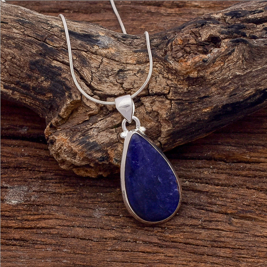 Sodalite Gemstone Silver Jewelry Pendant, 92.5 Sterling Silver Fashion Jewelry Pendant, Pear Shape Handmade Necklace For Party Wear - 37x18x6 mm