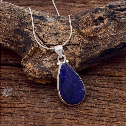 Sodalite Gemstone Silver Jewelry Pendant, 92.5 Sterling Silver Fashion Jewelry Pendant, Pear Shape Handmade Necklace For Party Wear - 33x18x4mm Approx.