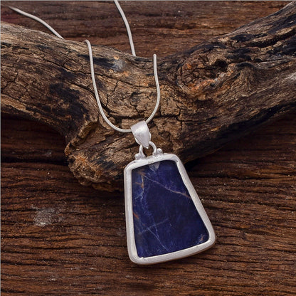 Sodalite Gemstone Silver Jewelry Pendant, 92.5 Sterling Silver Fashion Jewelry Pendant, Fancy Shape Handmade Necklace For Party Wear - 37x28x5mm Approx.