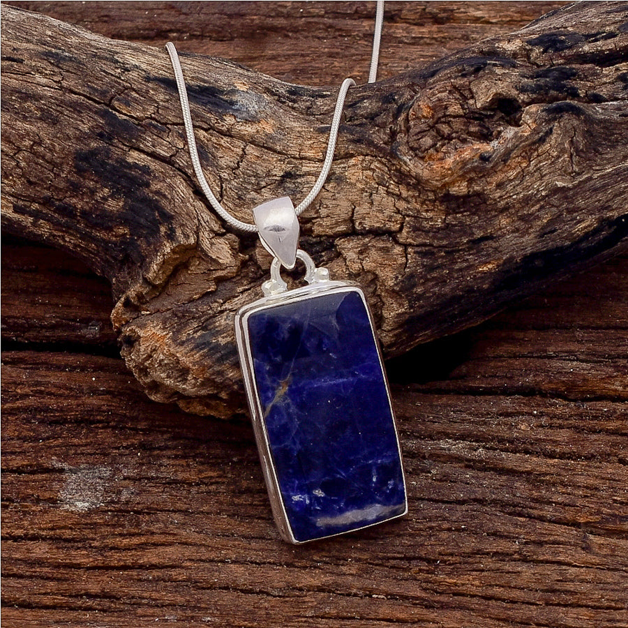 Sodalite Gemstone Silver Jewelry Pendant, 92.5 Sterling Silver Fashion Jewelry Pendant, Cushion Shape Handmade Necklace For Party Wear - 37x18x6mm Approx.