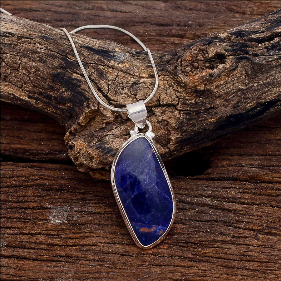 Sodalite Gemstone Silver Jewelry Pendant, 92.5 Sterling Silver Fashion Jewelry Pendant, Fancy Shape Handmade Pendant For Party Wear - 41x18x5mm Approx.