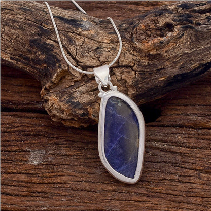 Sodalite Gemstone Silver Jewelry Pendant, 92.5 Sterling Silver Fashion Jewelry Pendant, Fancy Shape Handmade Pendant For Party Wear - 41x18x5mm Approx.