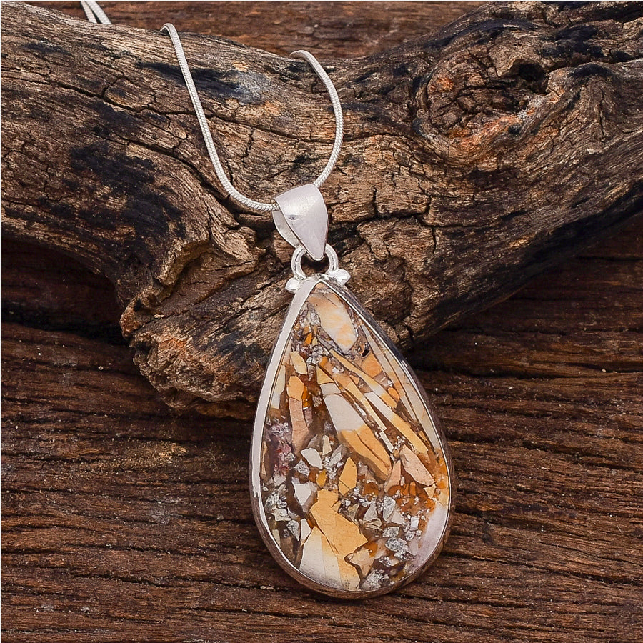 Gorgeous Brecciated Mookaite Jasper Gemstone Sterling Silver Pendant Necklace