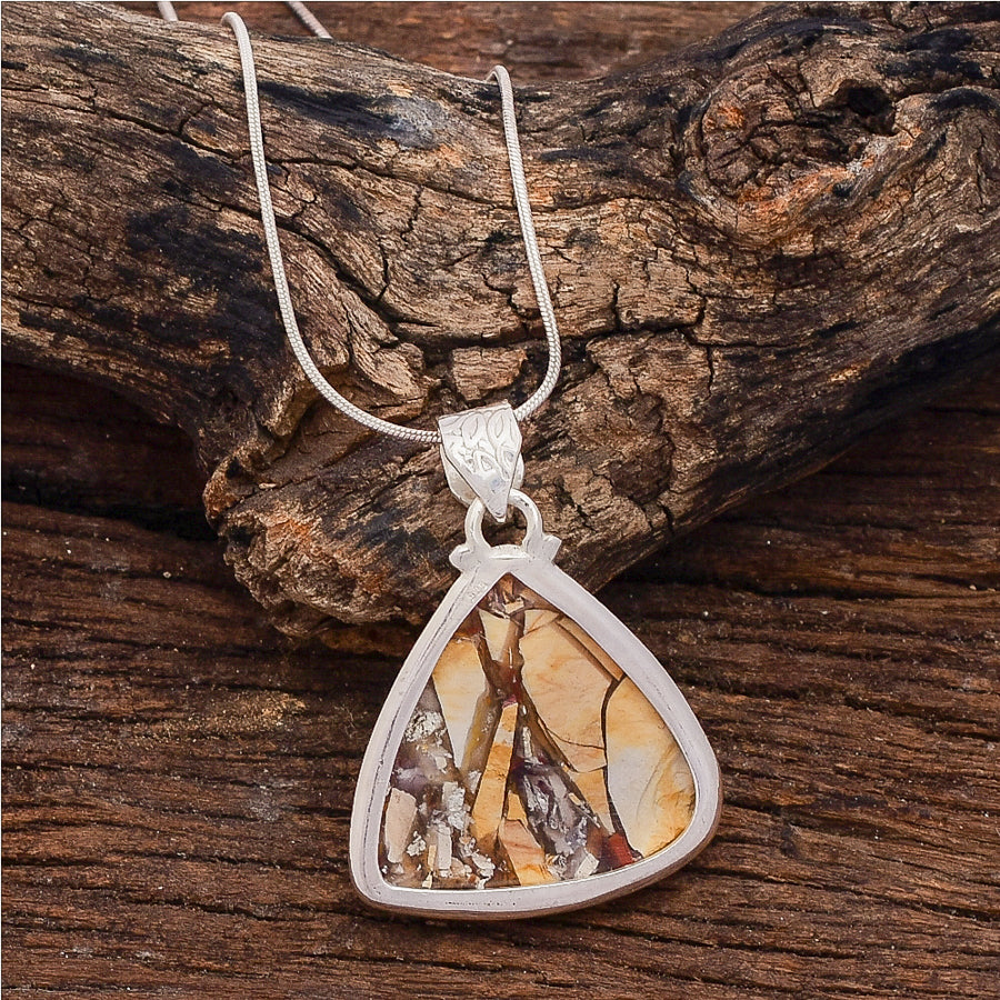 Sterling Silver Brecciated Mookaite Pendant Gemstone Necklace