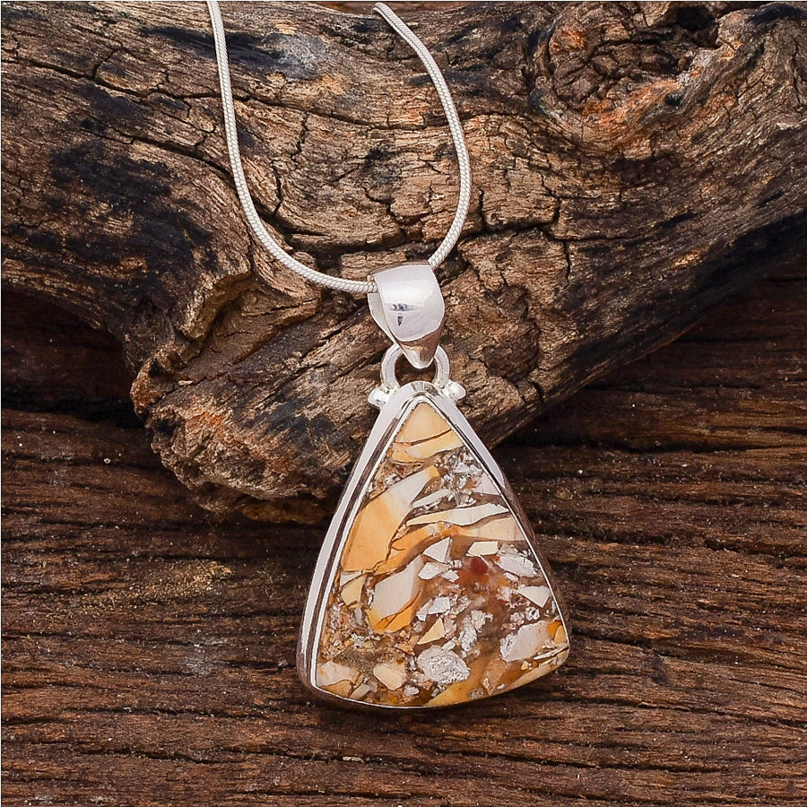 Natural Brecciate Mookaite Gemstone Silver Pendant, 925 Sterling Silver Pendant 92.5 Statement Gemstone Pendant Necklace, 32x23x7mm Approx.