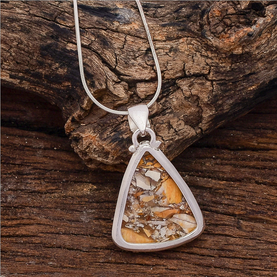 Natural Brecciate Mookaite Gemstone Silver Pendant, 925 Sterling Silver Pendant 92.5 Statement Gemstone Pendant Necklace, 32x23x7mm Approx.