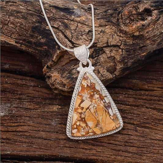 Silver Pendant Brecciated Mookaite Gemstone Pendant Necklace