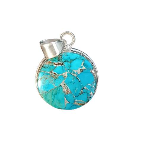 Magnesite Copper Mohave Gemstone Silver Jewelry Pendant, 925 Sterling Silver Pendant, Party Wear Silver Necklace, 27x22x5mm Approx.